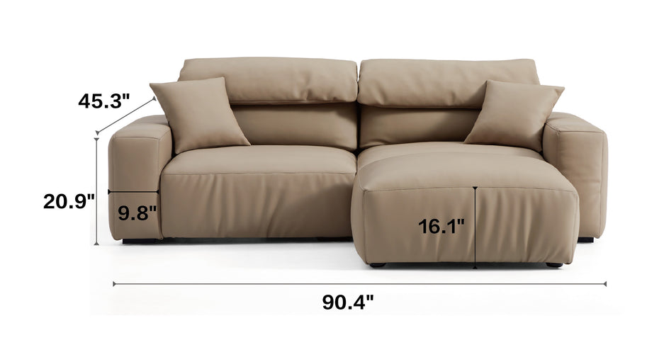 Chestnut Khaki Leather Sofa and Ottoman