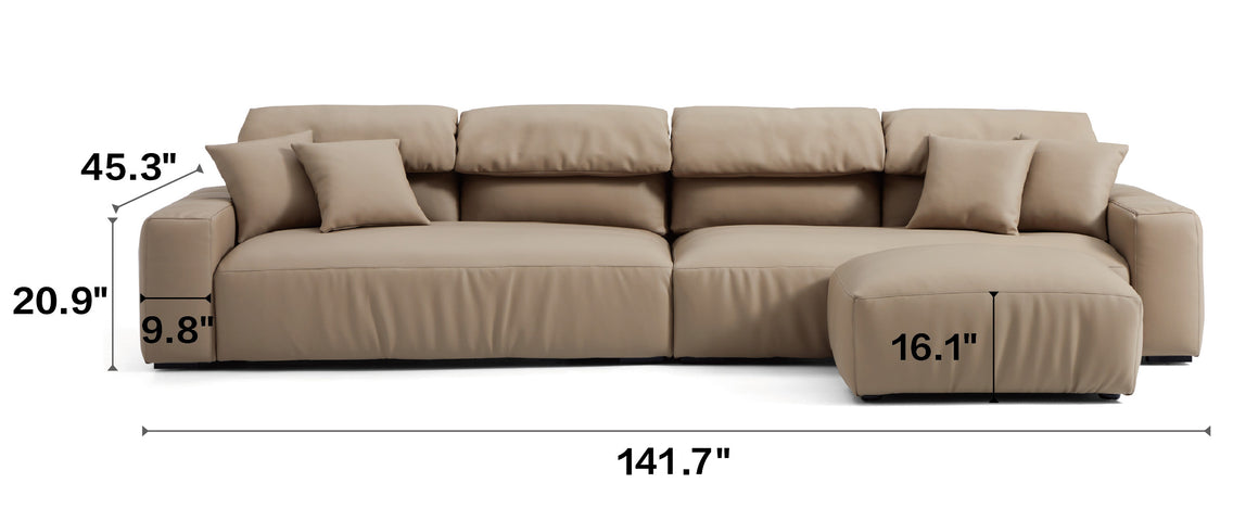 Chestnut Khaki Leather Sofa and Ottoman