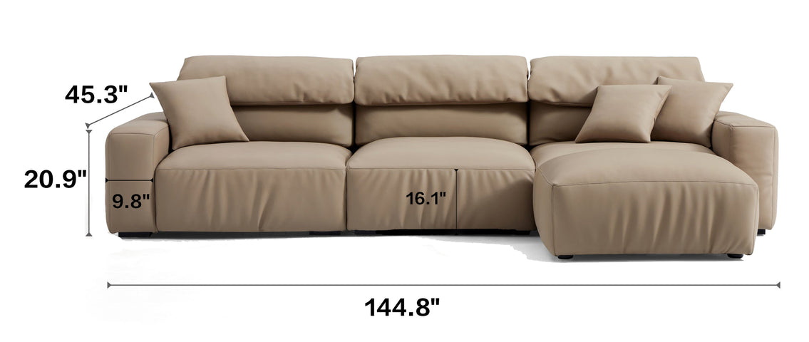 Chestnut Khaki Leather Sofa and Ottoman