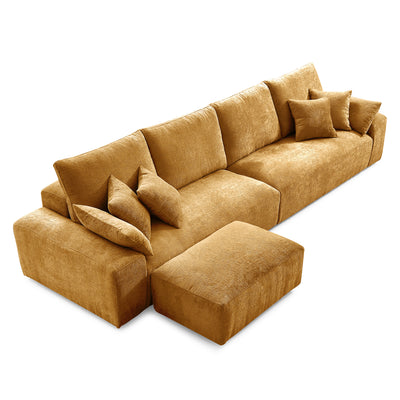 The Empress Beige Sofa and Ottoman-Yellow-140.1"