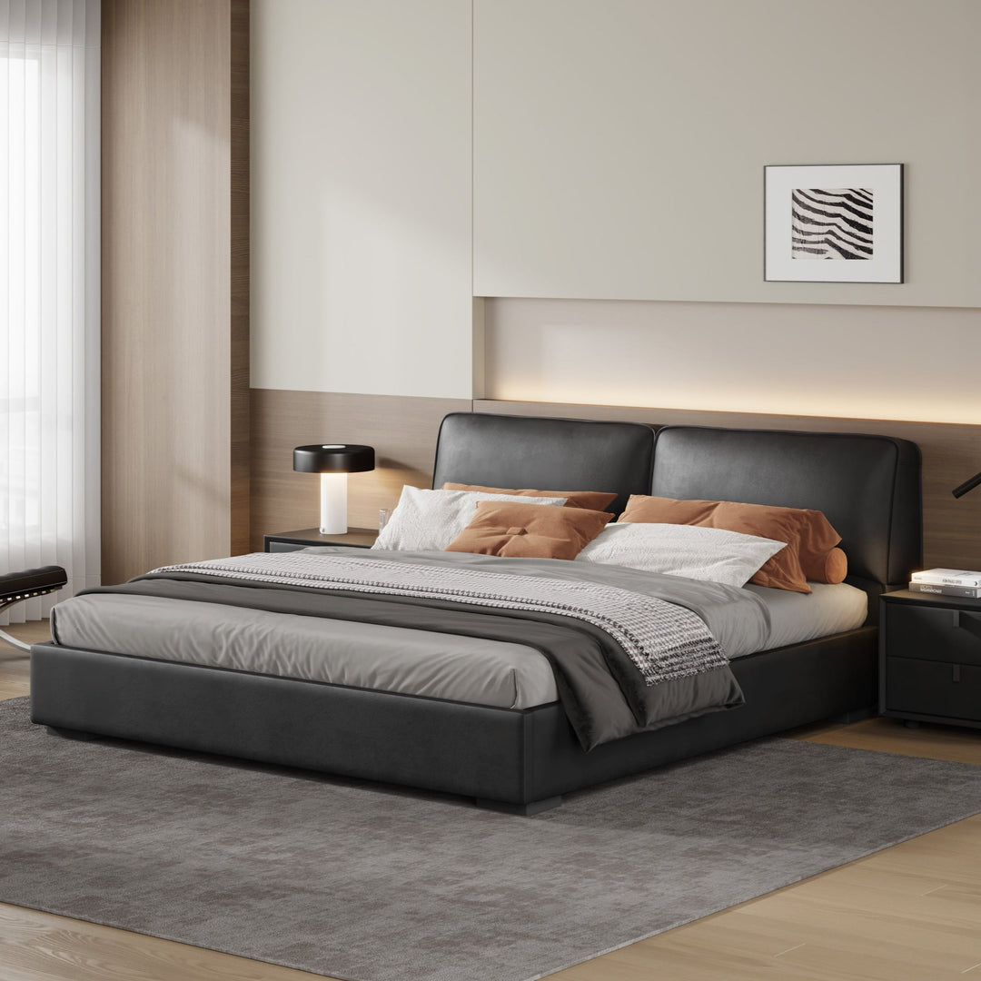 Domus Black Leather Bed