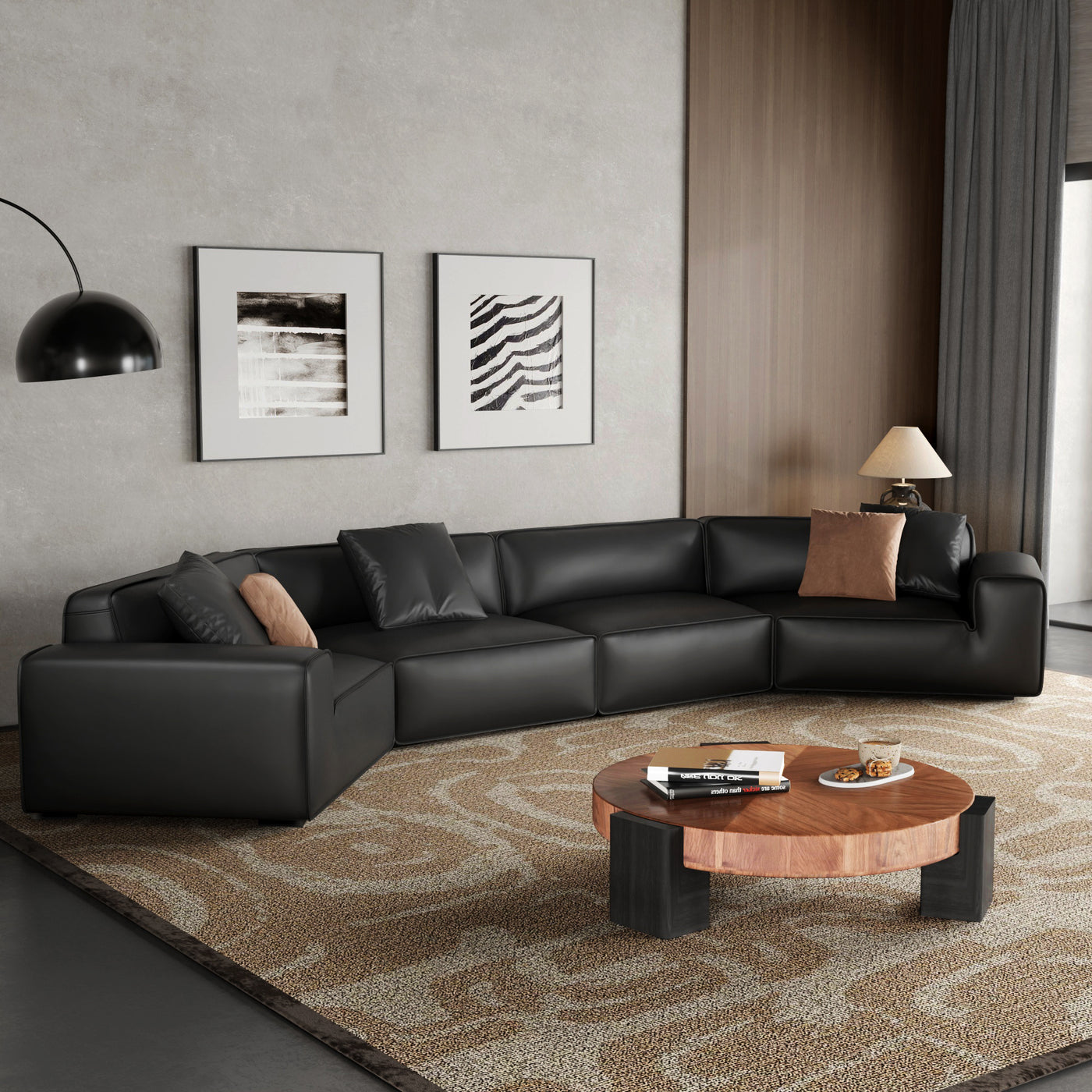 Domus U Shaped Curved Modular Sectional Sofa-Black