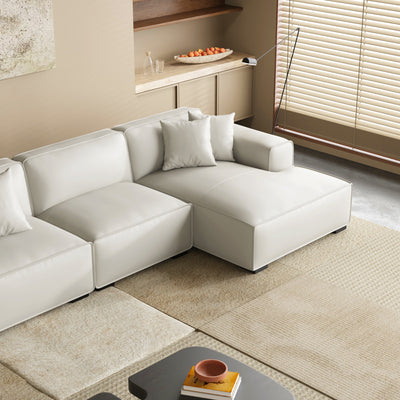 Domus Modular Dark Gray Leather U Shaped Sectional Sofa-White