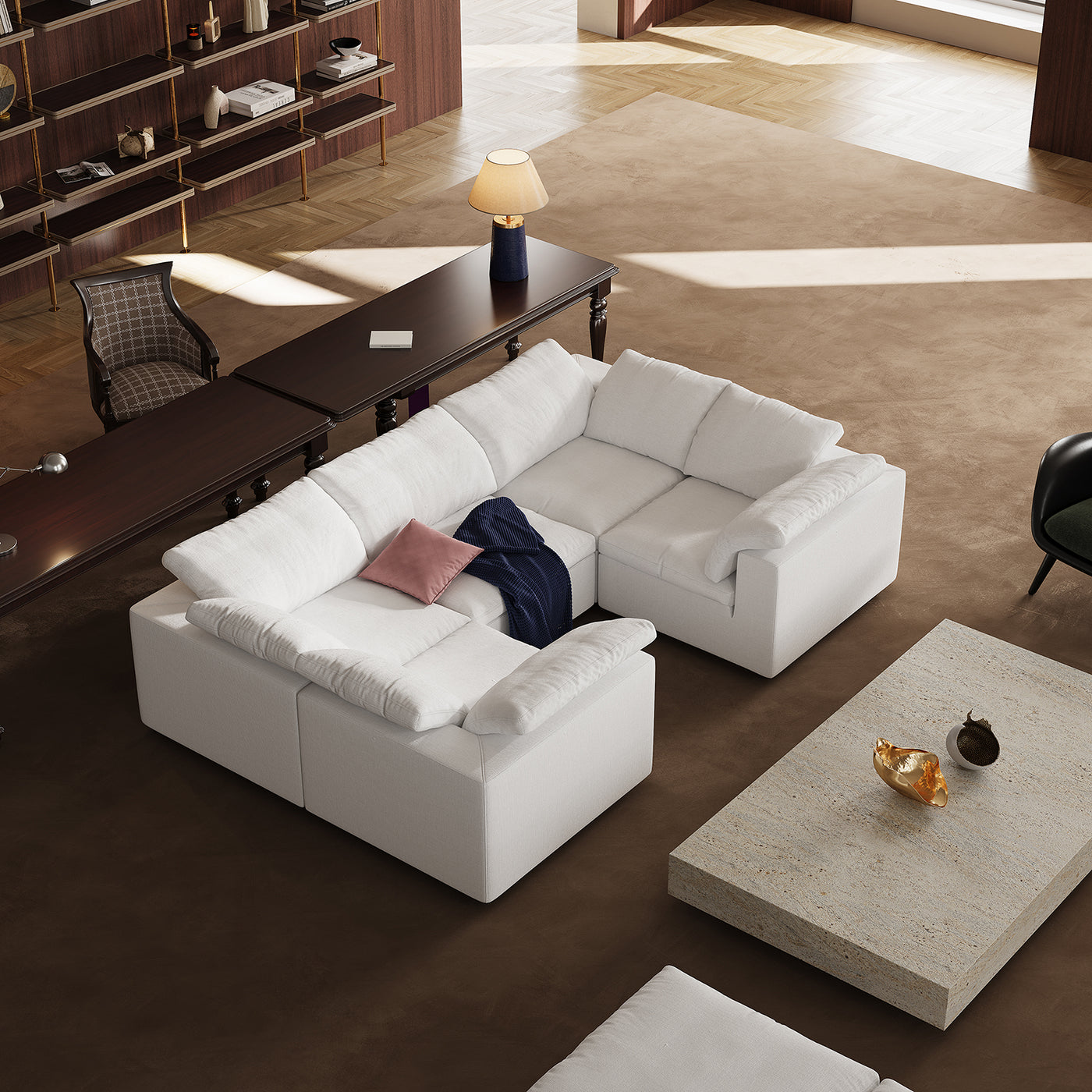 Tender Wabi Sabi U Shaped White Sectional Sofa-White