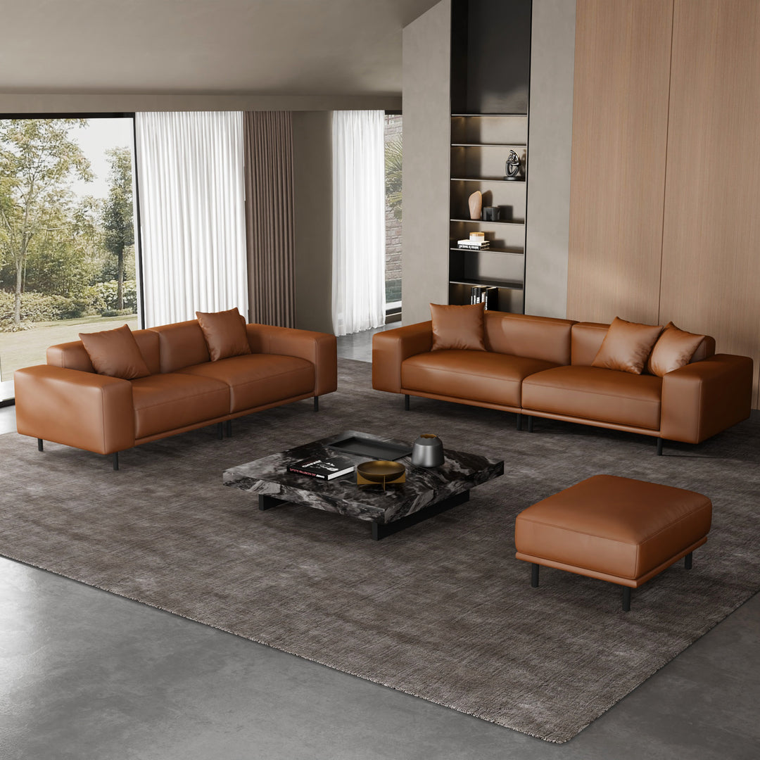 Noble Beige Leather Sofa Set and Ottoman
