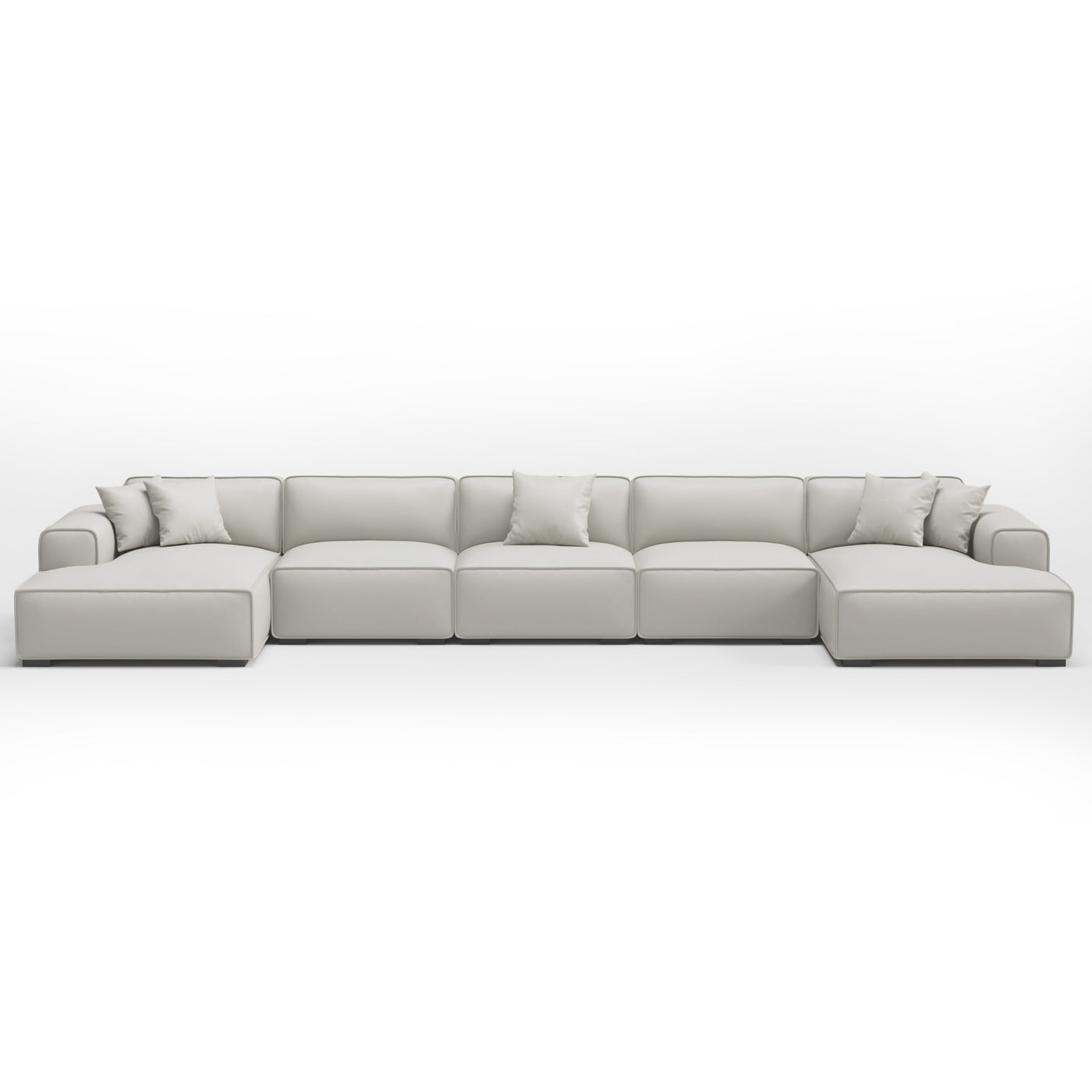 Domus Modular Dark Gray Leather U Shaped Sectional Sofa-White