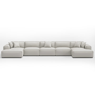 Domus Modular Dark Gray Leather U Shaped Sectional Sofa-White