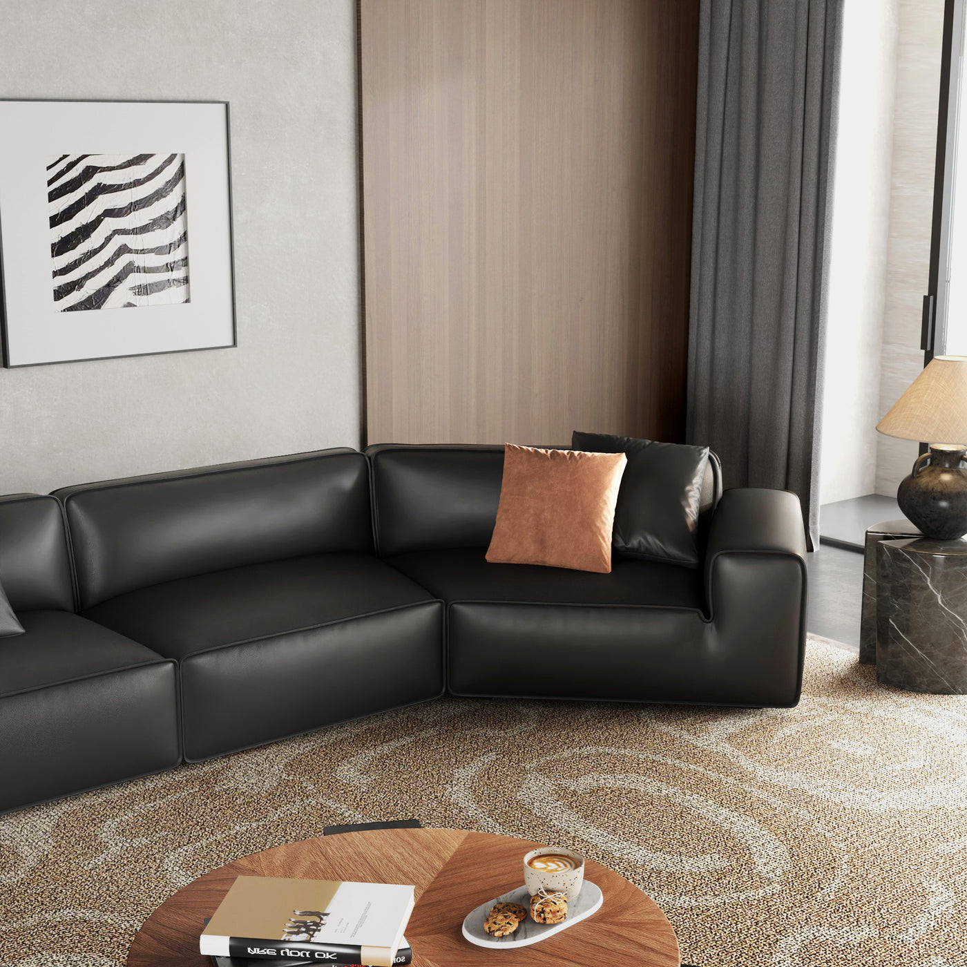 Domus U Shaped Curved Modular Sectional Sofa-Black