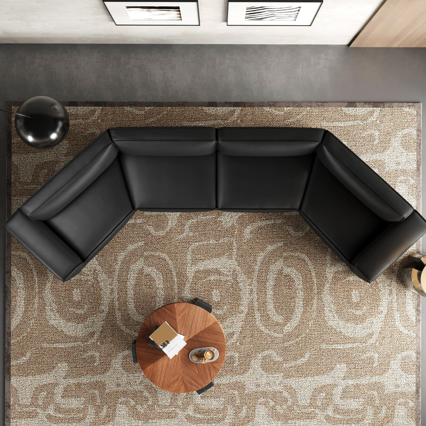 Domus U Shaped Curved Modular Sectional Sofa-Black