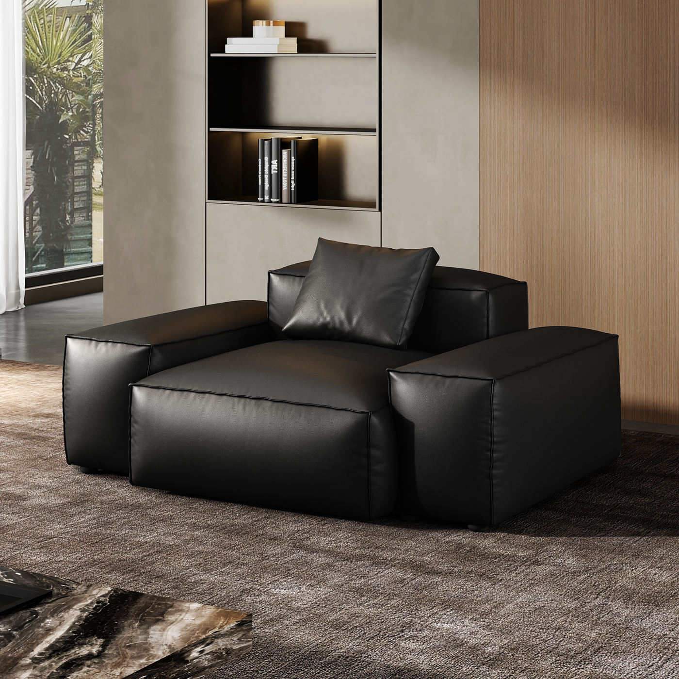 Cube Modular Black Genuine Leather Armchair-Black