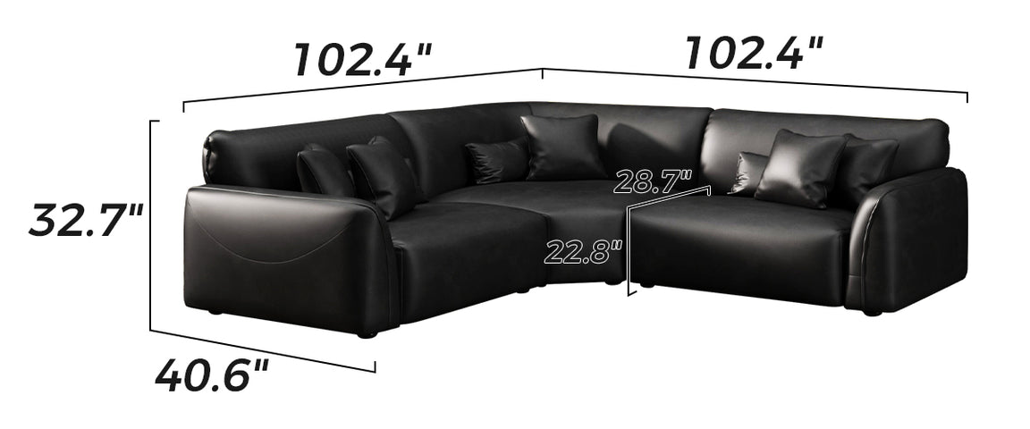 Milano Moda Minimalist Black Leather Corner Sofa