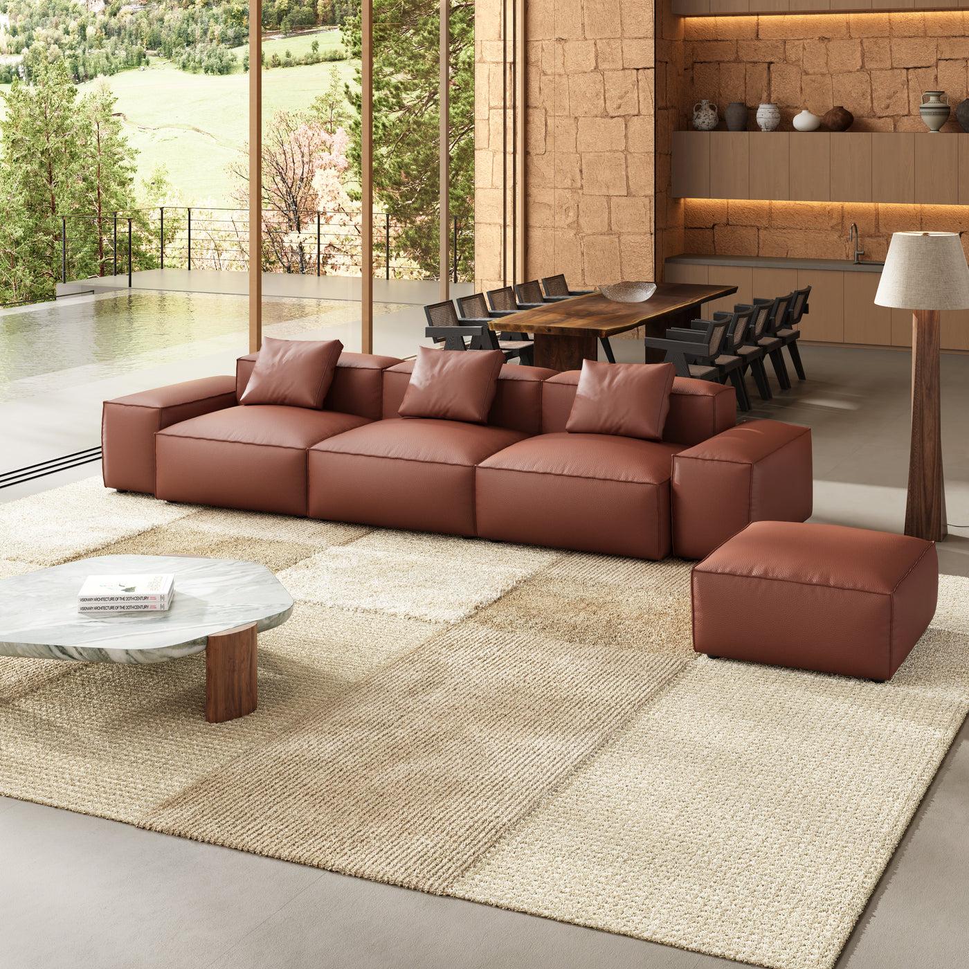 Flex Modular Brown Genuine Leather Sofa-Brown