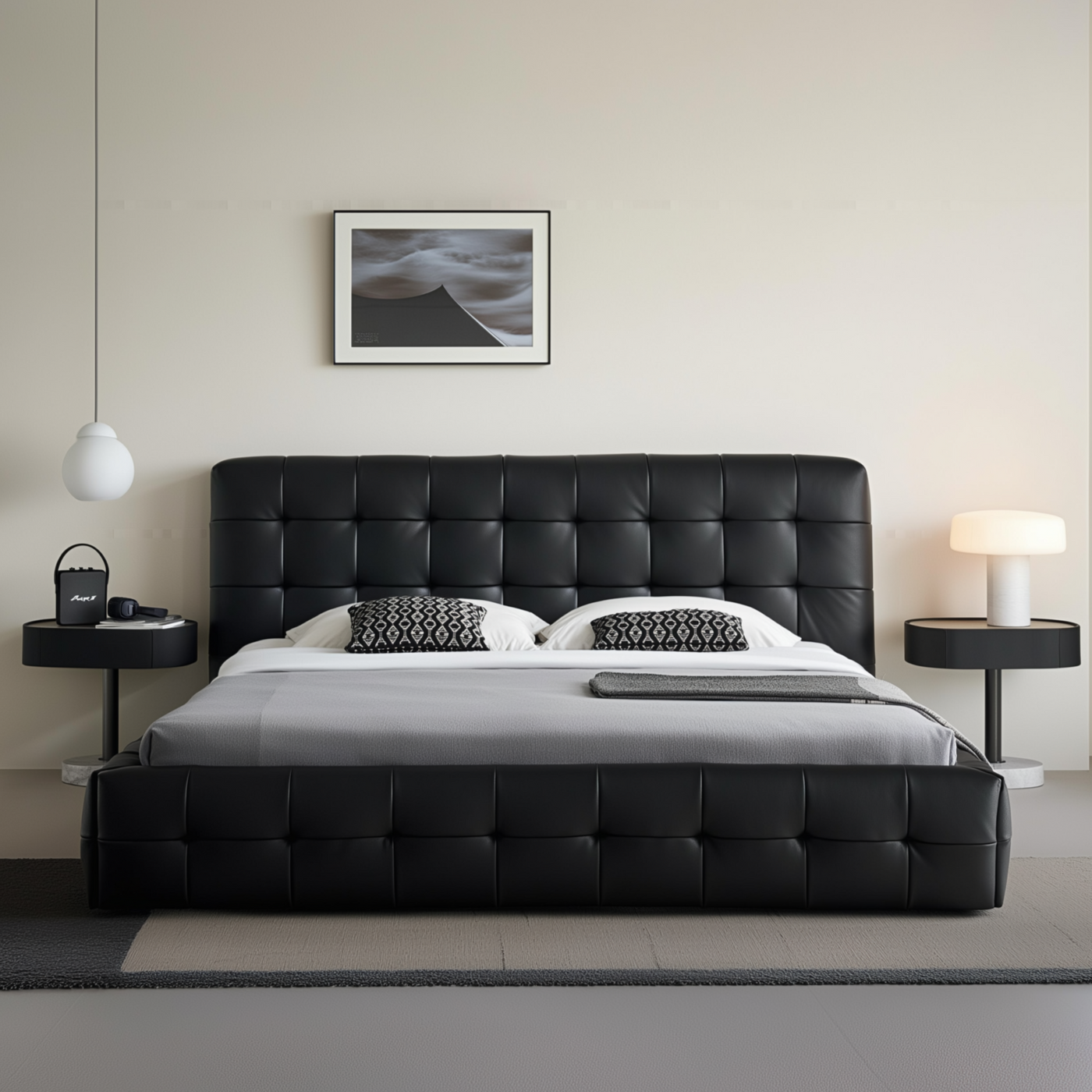 Marshmallow Leather Bed-Black