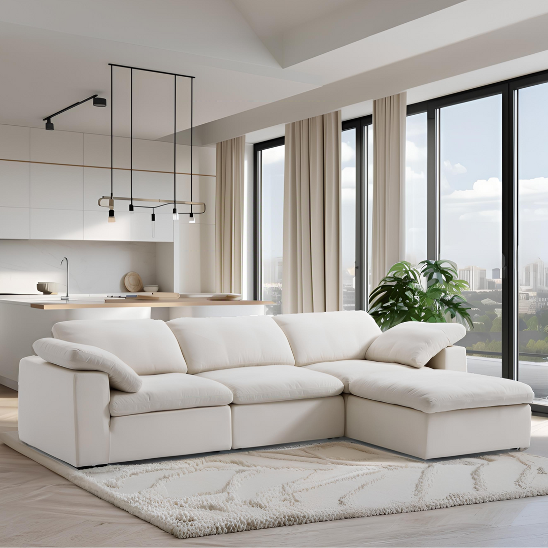 Tender Wabi Sabi Beige Sofa and Regular Ottoman-White