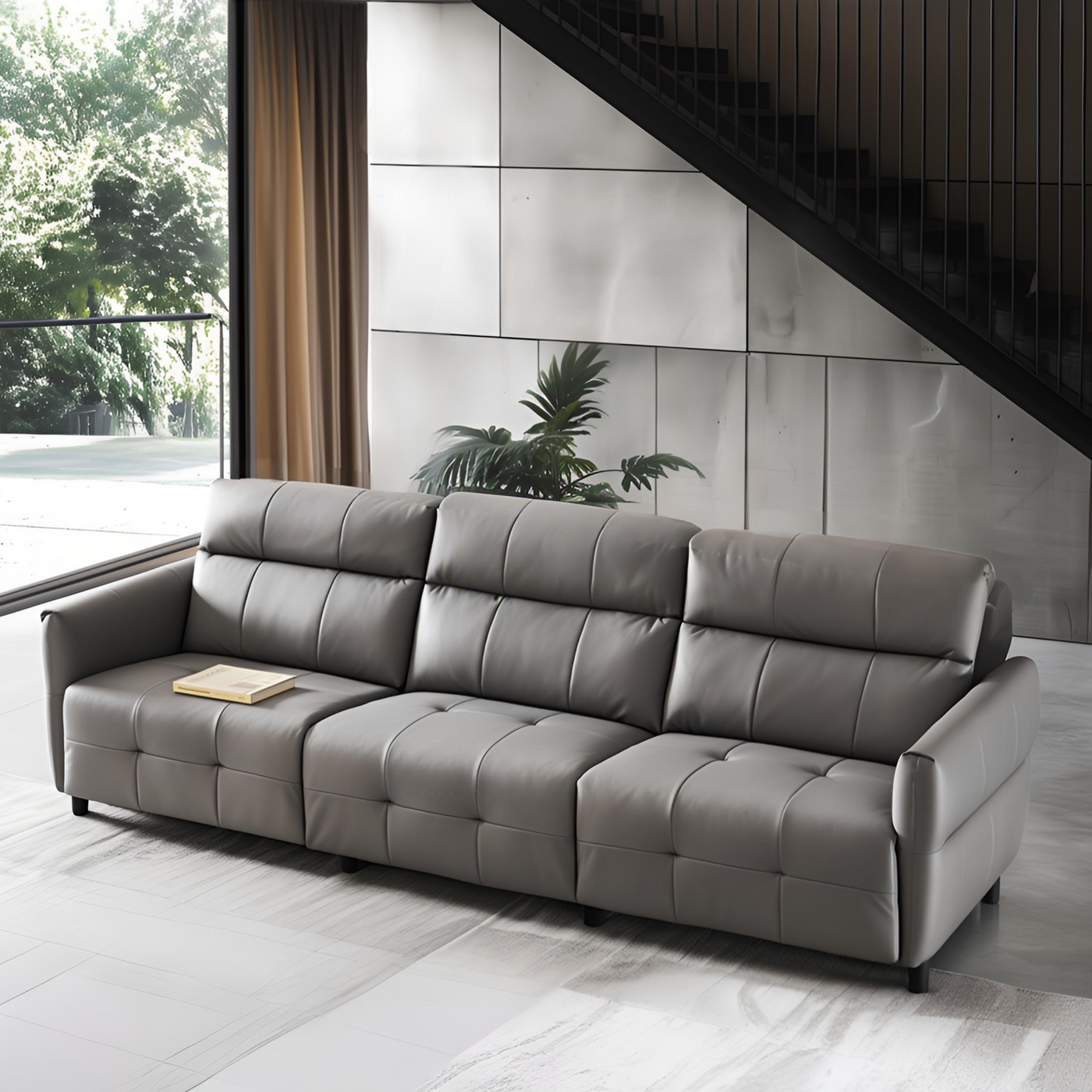 Lattice Charcoal Gray Leathaire Modular Recliner Sofa