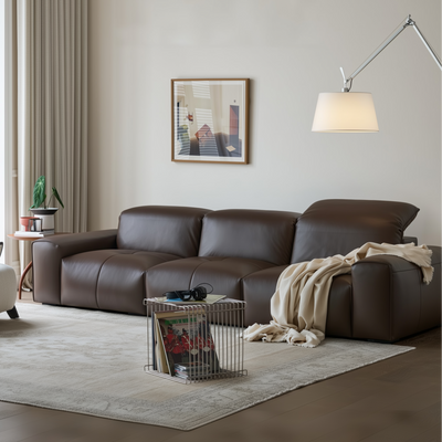 Nero Black Recliner Leather Lounge Sofa-Brown