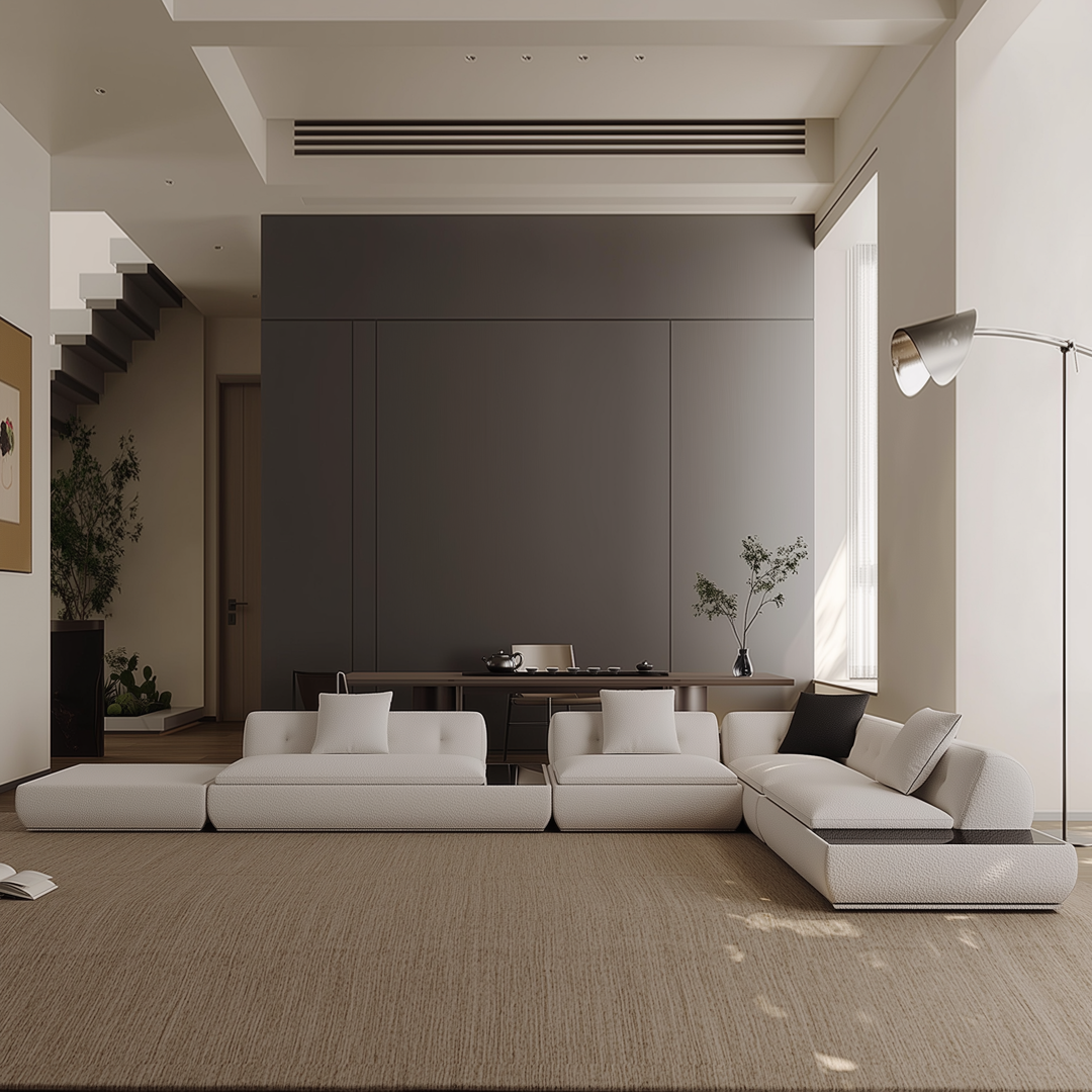 Silver Moon Boucle L Shaped Sectional Sofa-White