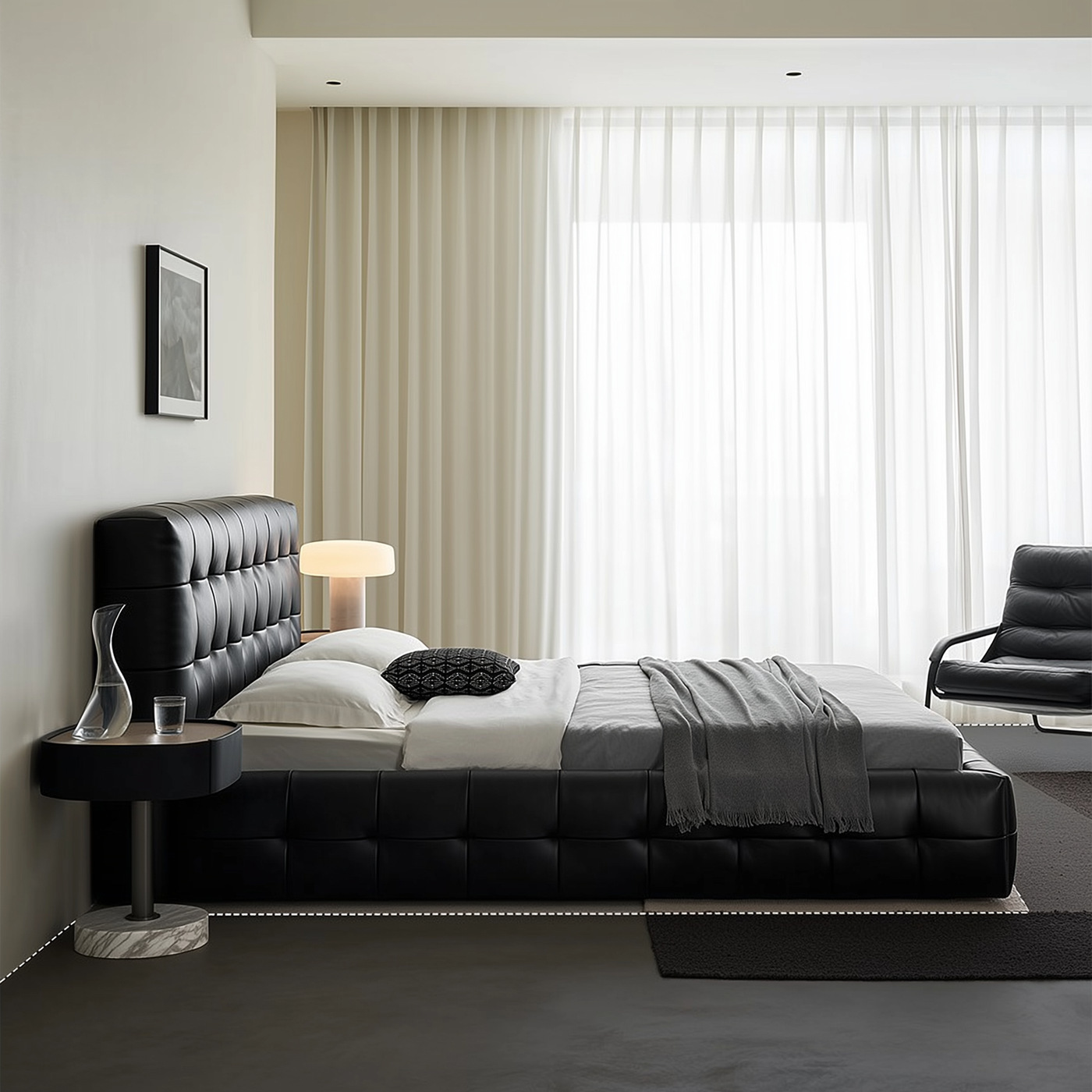 Marshmallow Leather Bed-Black