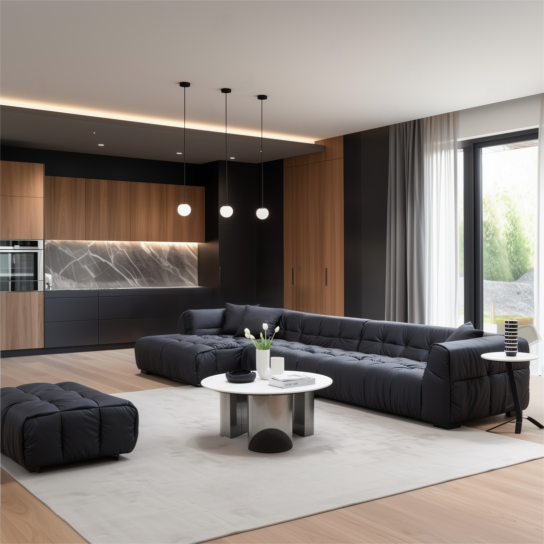 Boba Black Leathaire Sectional