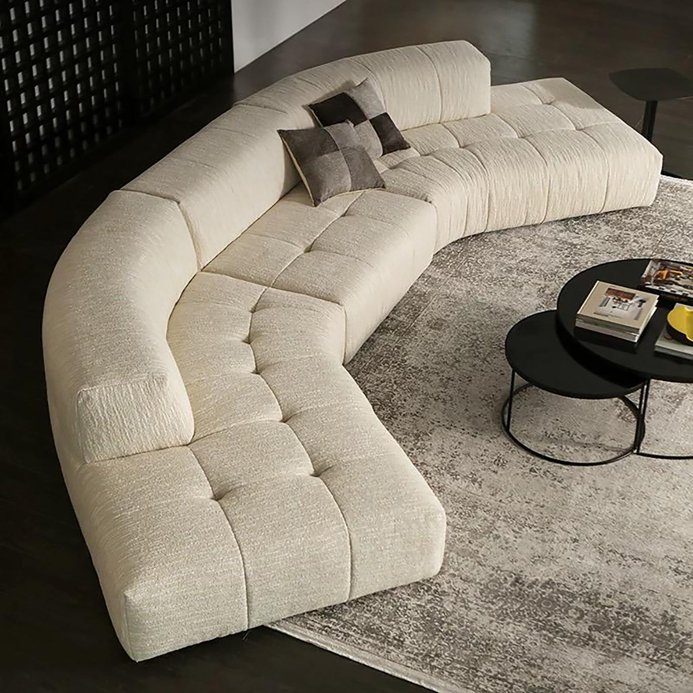 Almond Cream Curved Sectional Sofa-Beige
