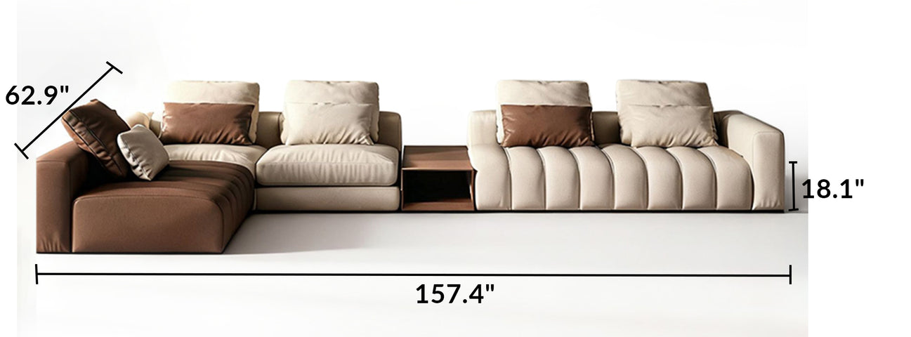 Piano L-Shaped Leather Sectional Sofa with Coffee Table