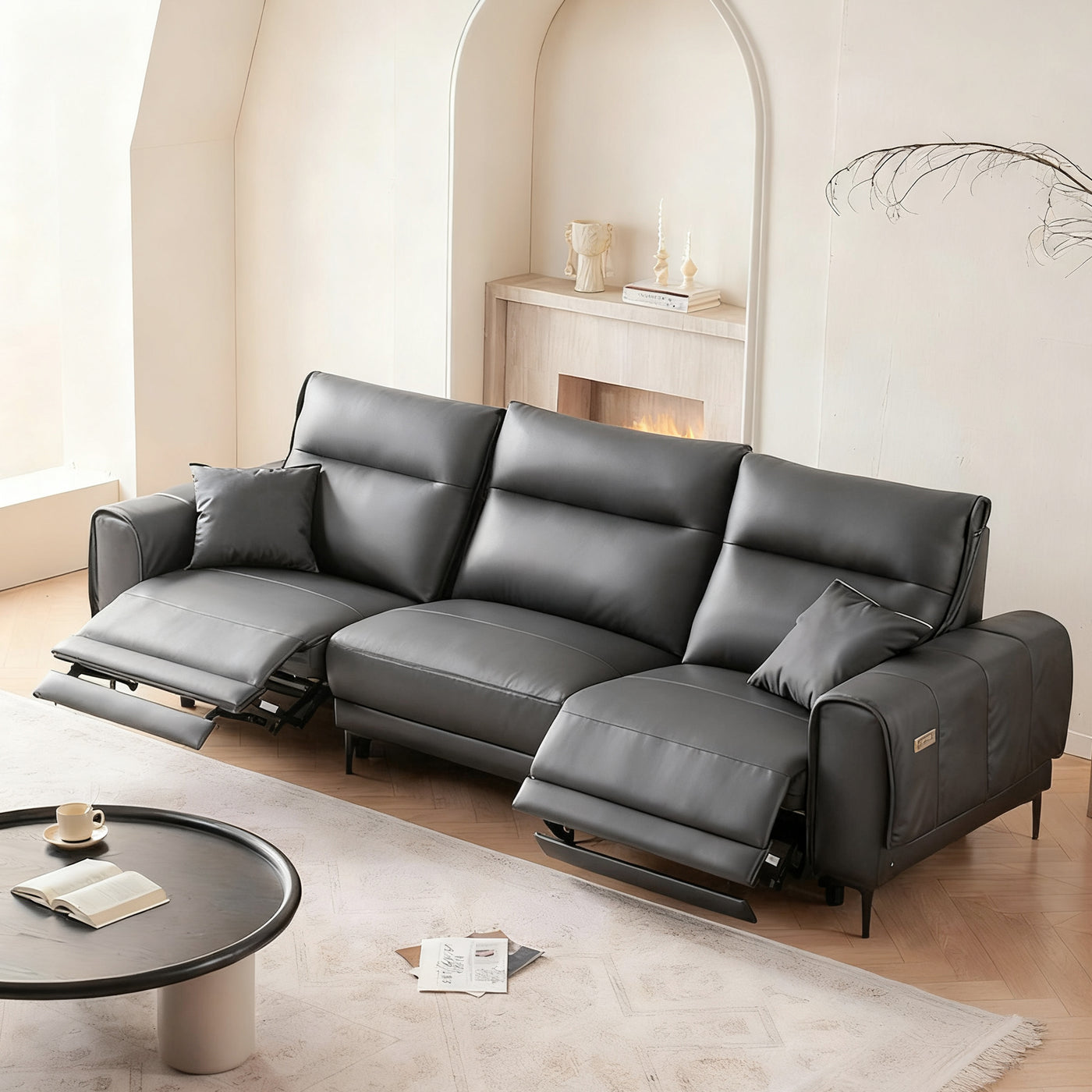 Louis Leather Power Recliner Sofa-Gray