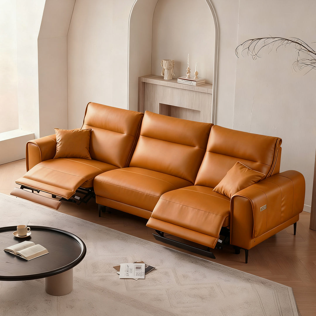Louis Leather Power Recliner Sofa-Orange