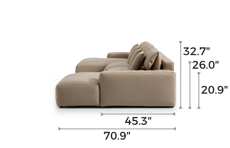 Chestnut Khaki Leather Double Chaise Sectional