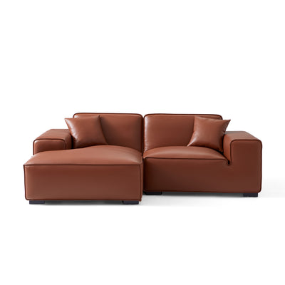 Domus Modular Brown Leather Sectional Sofa-Brown-90.6"-Facing Left