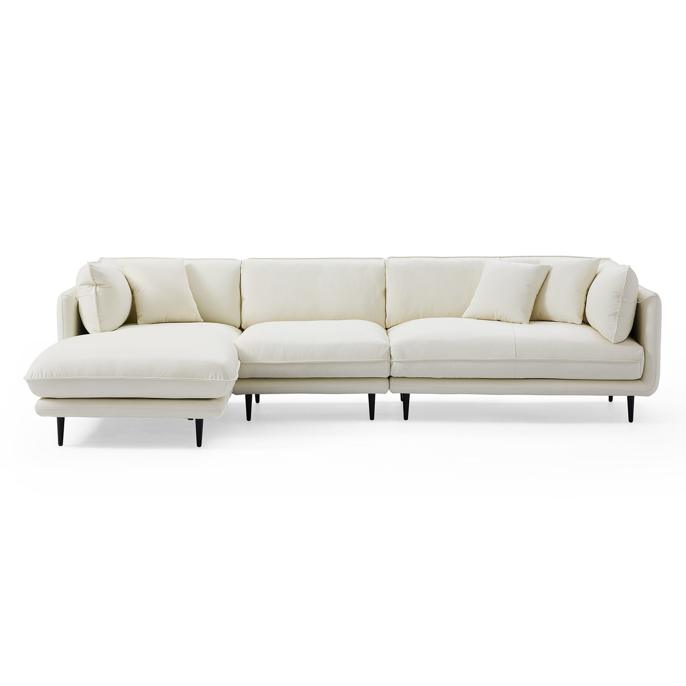 Vanilla White Leather Sectional-White-120.9″-Facing Left