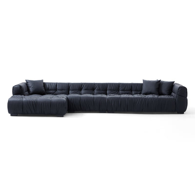Boba Cream Leathaire Sectional Sofa-Black-153.5″-Facing Left