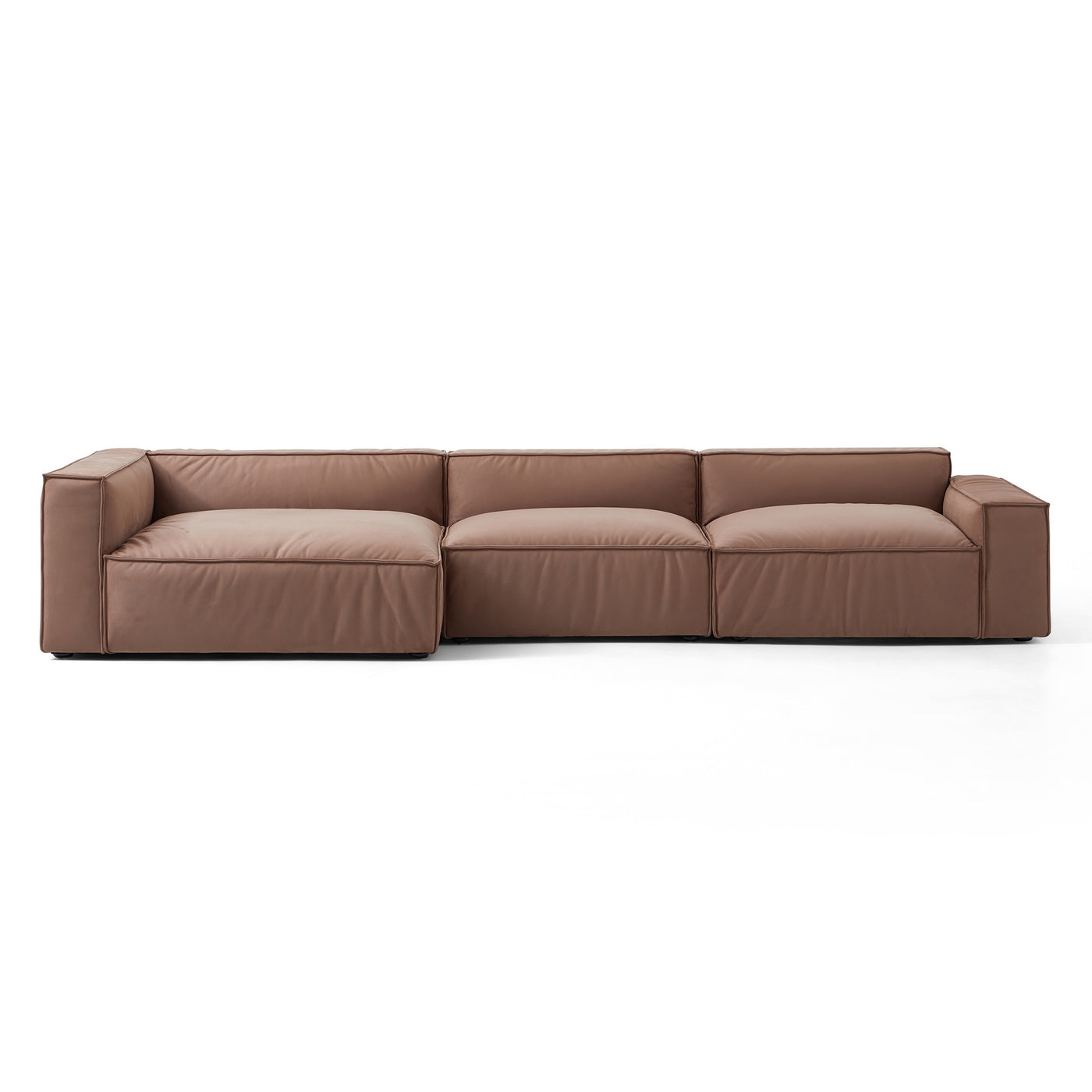 Luxury Minimalist Brown Fabric Sectional Set-Brown-145.7"-Facing Left