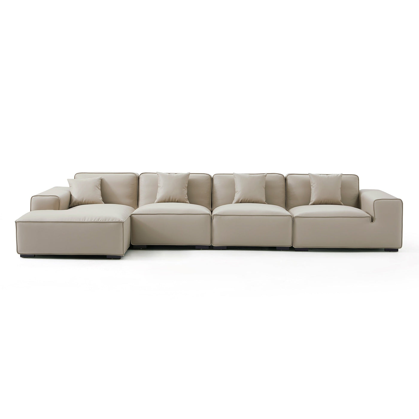 Domus Modular Beige Leather Sectional Sofa-Beige-161.4"-Facing Left