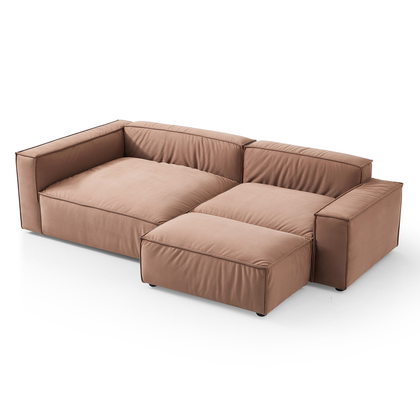 Luxury Minimalist Brown Fabric Sectional and Ottoman-106.2"-Facing Left