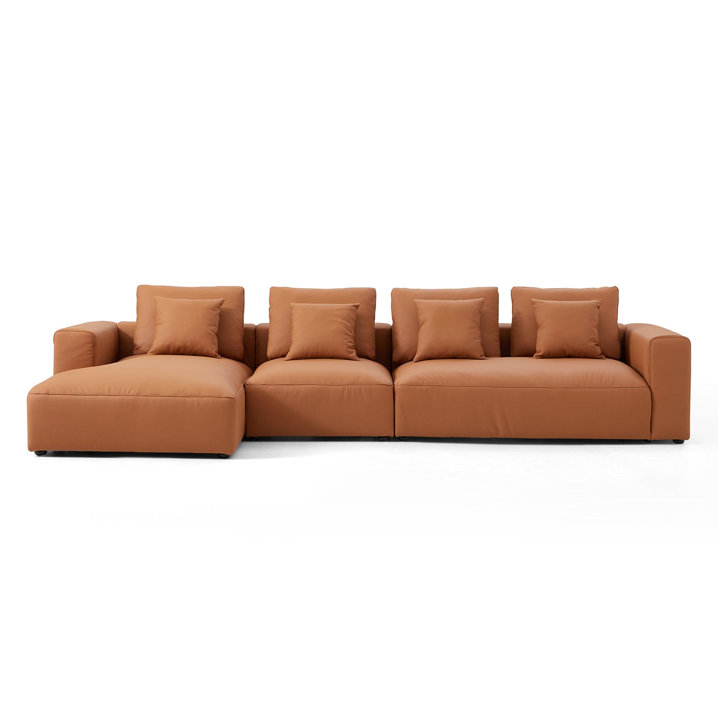 Nathan Modular Orange Leather Sectional Sofa-Orange-151.0"-Facing Left