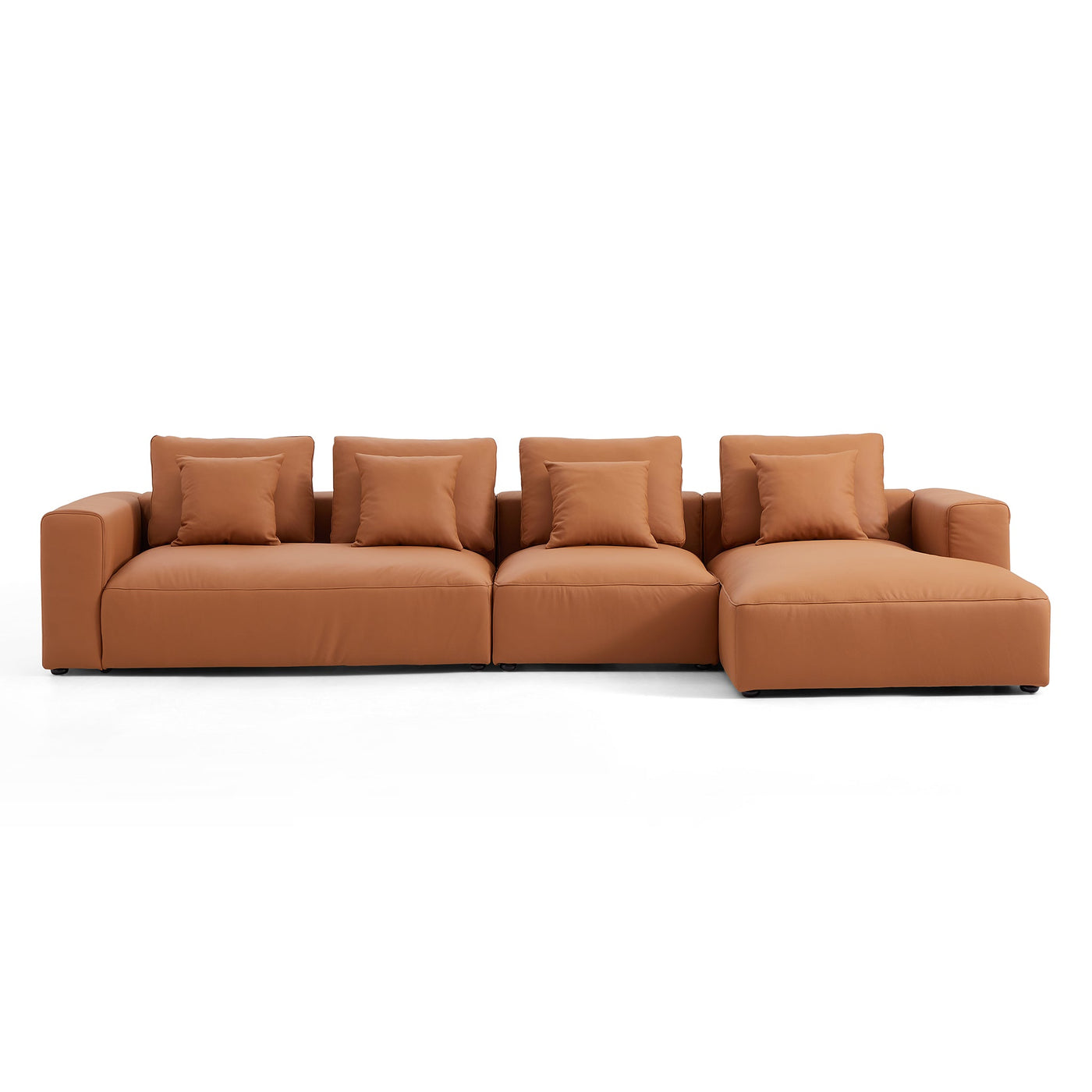Nathan Modular Orange Leather Sectional Sofa-Orange-151.0"-Facing Right