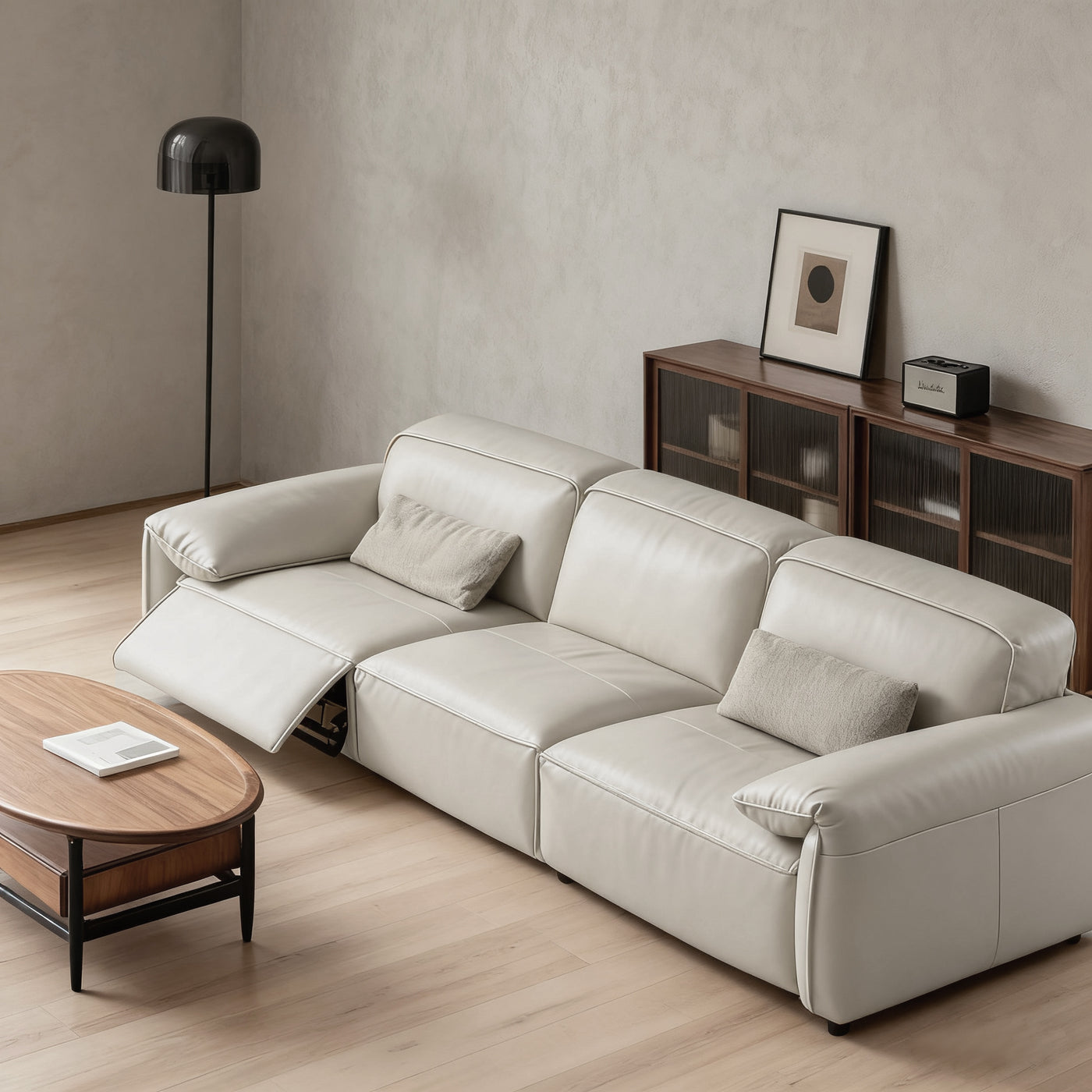 Elara Top Grain Leather Power Recliner Sofa-Beige