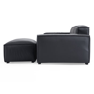 Luxury Minimalist Leather Black Sofa and Ottoman-Black