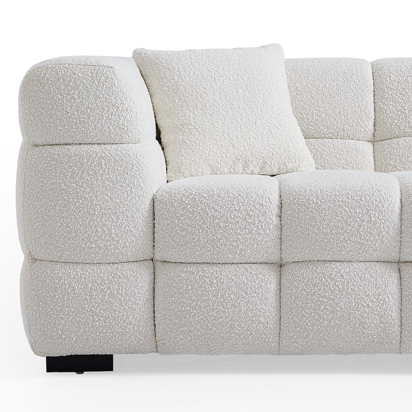 Cushy Cream Boucle Fabric Tufted Sofa-White