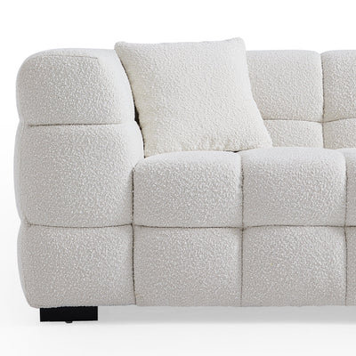 Cushy Cream Boucle Fabric Tufted Sofa With Ottoman-White