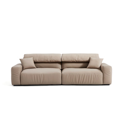 Chestnut Khaki Leather Sofa-Khaki-108.6"