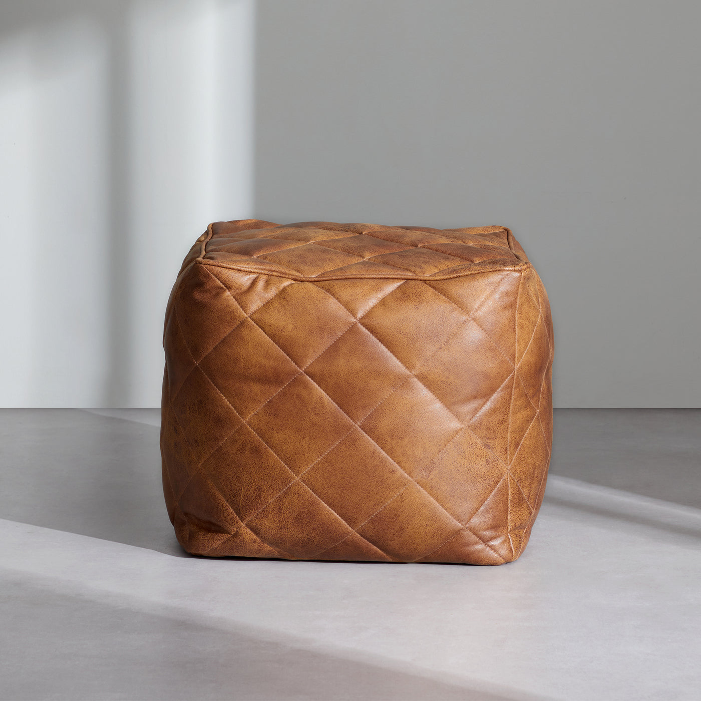 Brody Brown Leathaire Square Pouf-Brown