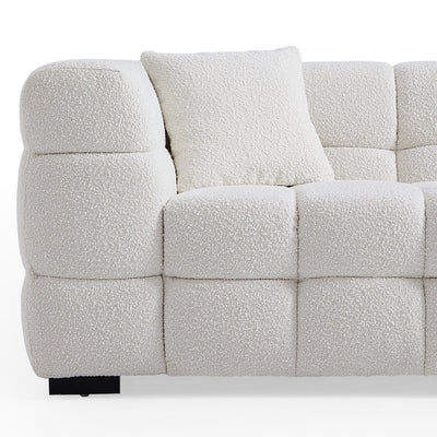 Cushy Cream Boucle Fabric Tufted Armchair-White