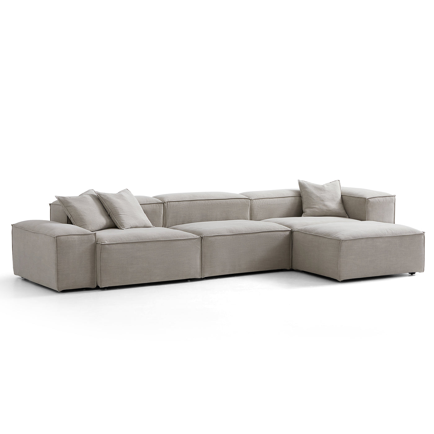 Freedom Modular New Gray Sofa with Ottoman-Sand-143.7"-Low & High