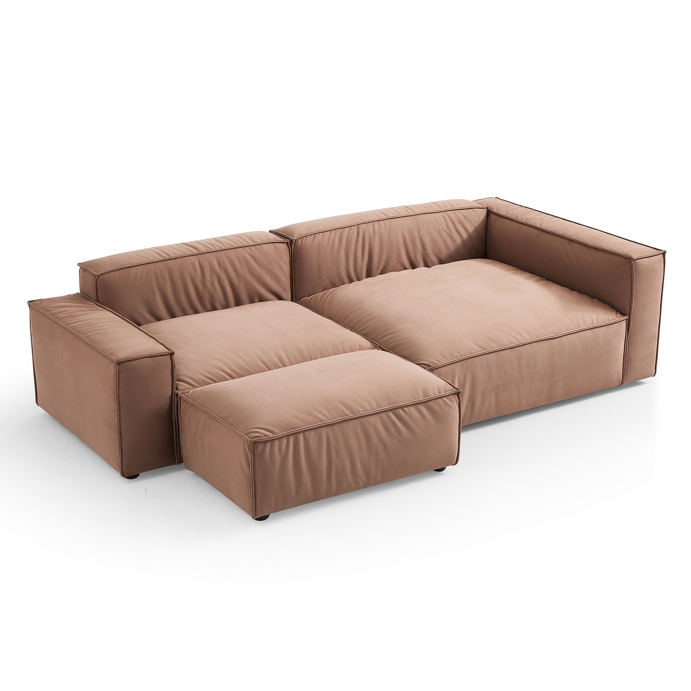 Luxury Minimalist Brown Fabric Sectional and Ottoman-Brown-106.2"-Facing Right