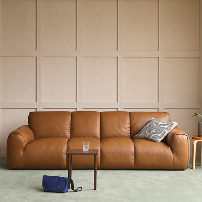 Rex Leather Sofa-Tan
