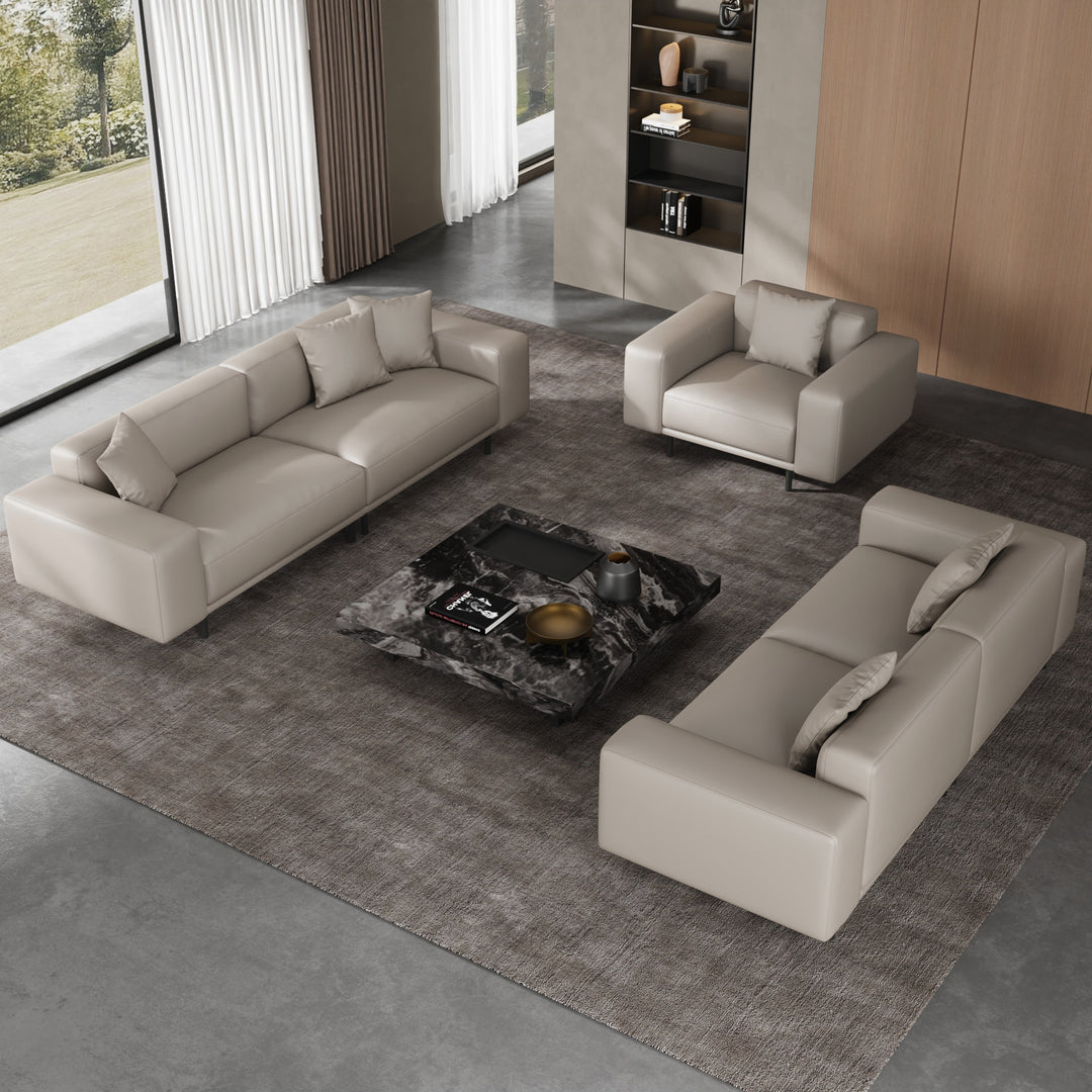 Noble Beige Leather Sofa Set