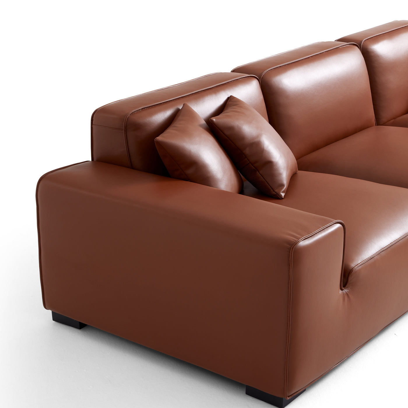 Domus Modular Beige Leather U Shaped Sectional-Brown