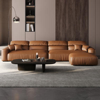 Chestnut Tan Leather Sofa and Ottoman