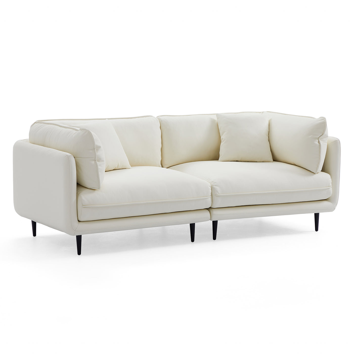 Vanilla White Leather Sofa-White-81.9″